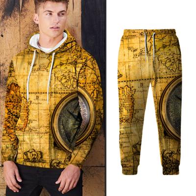 China QUICK DRY Topographic Map of Europe and America Printing 3D Digital Couples Street Fashion Long Sleeve Sweater Set Jacket Hooded Hoodie for sale