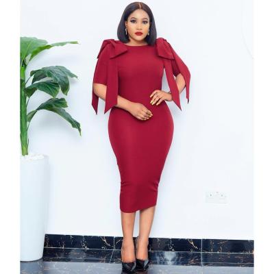 China 2021 European hot sale African anti-static summer beauty slim mid length dress with buttocks plus size dress for sale