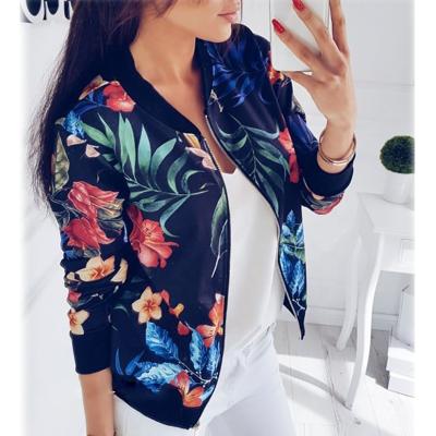 China Anti-wrinkle winter 2020 plus size women's retro zipper up coat floral print bomber jackets women's casual coats for ladies for sale