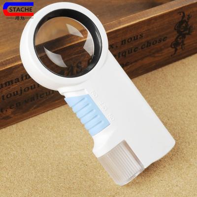 China 8X 44mm Handle Plastic Hot Selling Unique Magnifying Glass With LED Light Magnifying Glass for sale