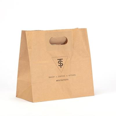 China Custom Eco Friendly Recycled Materials Personal Custom Printing Die Cut Handle Recycle Kraft Paper Bag With Hole Handle for sale