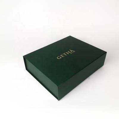 China Hot Popular Custom Logo Recyclable Dark Green Collapsible Cosmetic Gift Box Blackish Green Folding Box With Magnetic Lid for sale