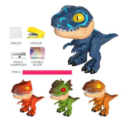 China 4 Type Dino Choices 2022 New 6 in 1 Kids Stationery Drawing Set for Kids Gift Toy Dino Design Pencil Case Dinosaur for sale