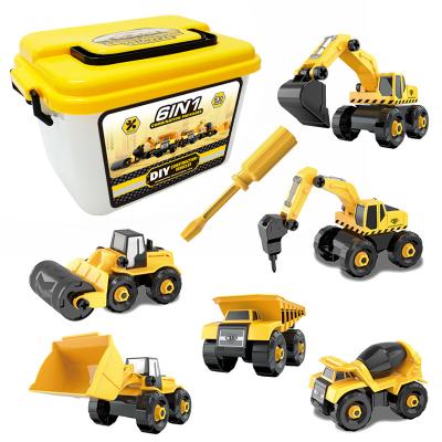 China Cheap Price Kids Plastic Excavator Parts Toy For Kids 6 In 1 DIY Assembled Storage Box Educational Gift Set Toys Toddler Boy D00335 for sale