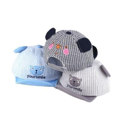 China Character Ready To Boat Baby Hat Sun Protection Cute Baby Hat With Ear Plaid Embroidered Bear Baby Hat for sale