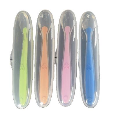 China Guangzhou Viable Superior Popular Baby Products Silicone Safety Baby Feeding Spoon Food Grade Baby Toddlers Training Spoon for sale