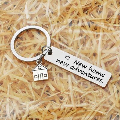 China Creative Metal New Home Adventures Keychains House Charms Titanium Stainless Steel Key Chains Key Rings Housewarming Gifts for sale