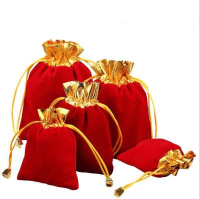 China Recyclable Custom Jewelry Velvet Pouch Red Drawstring Bag for sale