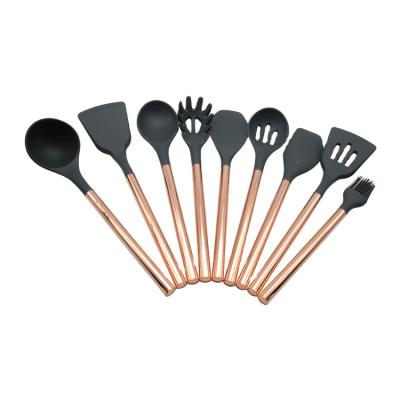 China Sustainable Factory Wholesale Food Grade Cooking Tools Set Gold Stainless Steel Silicone Kitchen Utensil Set for sale