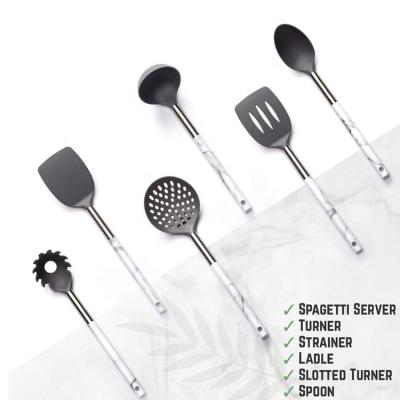 China Sustainable Heat Resistant Nylon 6 Piece Kitchen Utensils Marble Utensils for sale