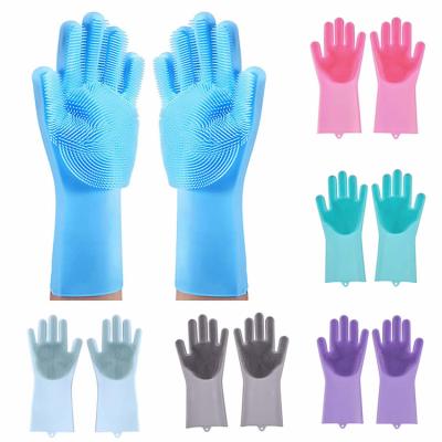 China Other Wholesale Custom Stock Blue Eco-Friendly Reusable Silicone Dish Rubbing Cleaning Gloves for sale