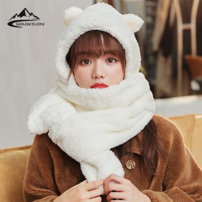 China GOLOVEJOY DMZ52 Newcomers Winter Long Neck Warm Thick Plush Protection Cute Christmas Gifts Back Ear 2 Pieces Scarf And Hat Set for sale