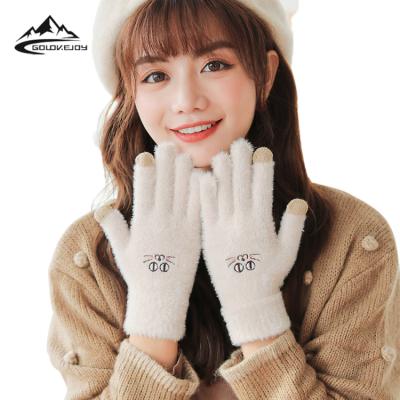 China GOLOVEJOY DZ92 Dobby Gloves Autumn And Winter Warm Outdoor Cycling With Cute Embroidery Windproof Knit Gloves for sale