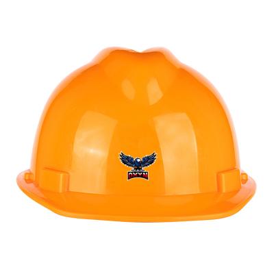 China Orange Color OEM Customized Personal Orange V-Guard 4 Point Full Cradle Safety Adjustment Ratchet Style Plastic Helmet Hat With Sticker Logo for sale