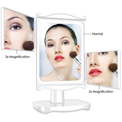 China Best Magic Lighted Beauty 1x/2x/3x LED Smart Magnifying Makeup Lighted Triple Cosmetic Mirrors Hansong Hollywood Fenchilin Smart Espejo for sale