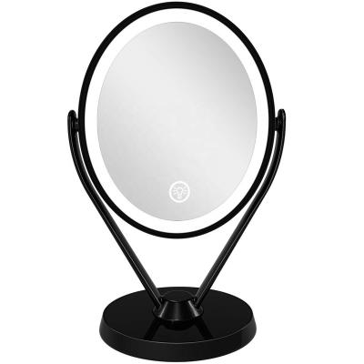 China Beauty Contract Metal Hand Lighted Magnification 1x/7x LED Double Sided Makeup Mirror With Magnified Lights USB Chargeable Lighted Vanity for sale