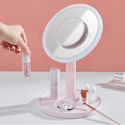 China 2022 Bestselling Makeup Mirror Desk Organizer Magnifying Lighted Cosmetic LED Backlit Mirror for Hotel with 10X Magnification for sale