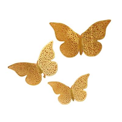 China Decoratiom 12Pcs 3D Butterfly Metal Texture Paper Birthday Cake Topper Gold 3D Hollow Baking Cake Topper For Wedding Party Cake Decorations for sale