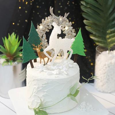 China Decoration Crystal Elk Tree Cake Topper Birthday Party For Baking Dessert Love Gifts Champagne Star Supplies Rings Birthday Party Christmas Decor for sale