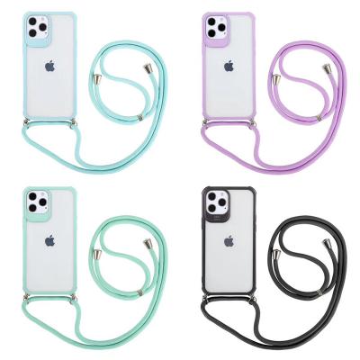 China Anti-Drop Macaron Color Cross - Body Adjustable Lanyard Four Corner Anti-Drop Cell Phone Case For iPhone 12 Pro Max for sale