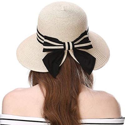 China Black Striped Ribbon Straw Hat Women Beach Decorative Straw Hat for sale