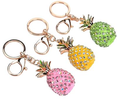 China Beautiful Design 3D Epoxy Resin Pineapple Keychain Rose Gold Plated Metal Keychain Global Popular Selling With Diamonds for sale