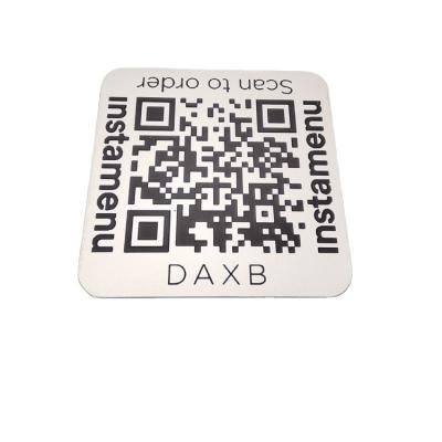 China Restaurant Menu Etching Engrave Printing Stainless Steel QR Code Nameplate for sale