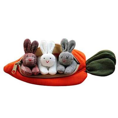 China Cotton 3 Bunnies in Carrot Purse Easter Gift for Kids Holiday Home Office Decoration with Bunny Plush Toy Wallet For Children Easter for sale