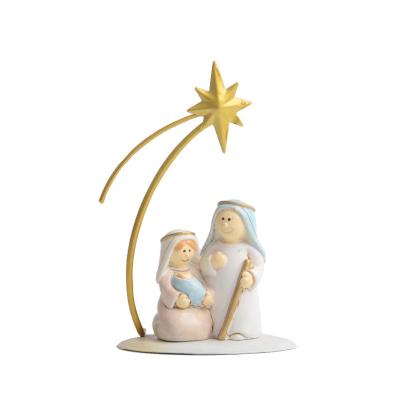 China Metal Iron Nativity Series Mini Holy Family Figurine Christmas Retro Handwork Ornaments Wrought Iron Star Follow Home Decoration for sale