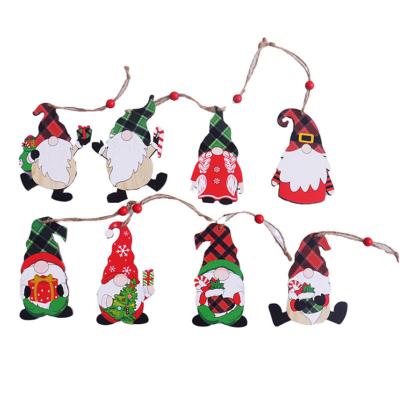 China New Wooden Christmas Decorations Painted Old Faceless Rudolph Man Tree Home Pattern Christmas Wooden Hanging Decoration for sale