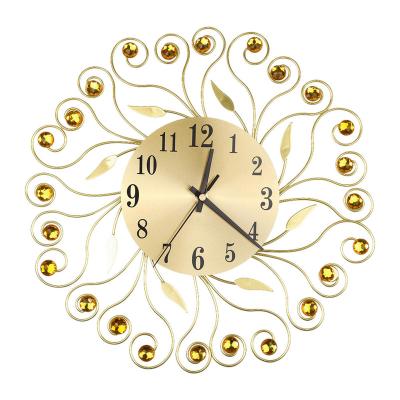 China Style Antique Diamonds Metal Decorative Round Wall Clock For Living Room Decor Quartz Clocks Quiet Modern Minimalist Clocks Wall Art for sale