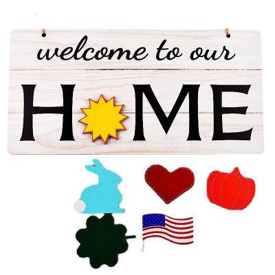 China Home Wall Sign Front Porch Hanging Decor Wreath Welcome Home Sign Wooden Minimalist Art Accessories Ornaments Pendant Door for sale