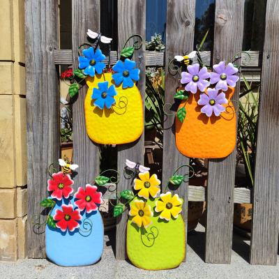 China American minimalist villa door balcony garden decoration wall hanging vase wrought iron hanging decoration for sale