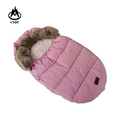 China Beer Barrel Waterproof Micro Soft Fleece Striping Warm Comfortable Newborn Baby Sleeping Bag For Stroller, With Artificial Wool Collar for sale