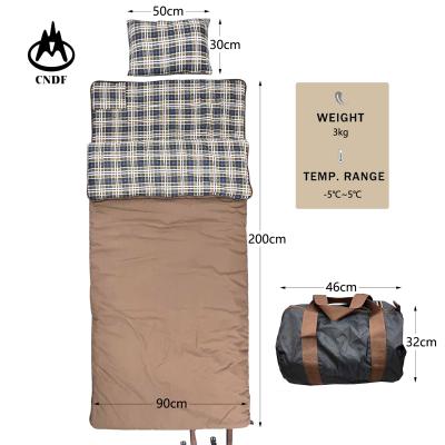 China Envelope Type Large Size 3kg Cotton Flannel Sleeping Bag With Warm Pillow For Cold Weather Winter Outdoor Sleeping Bag for sale