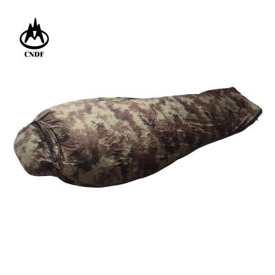 China Mummy Camping Warm Lightweight Climbing Traveling, Waterproof, Camouflage Duck Down Mummy Nylon Sleeping Bag With Compression Sack for sale