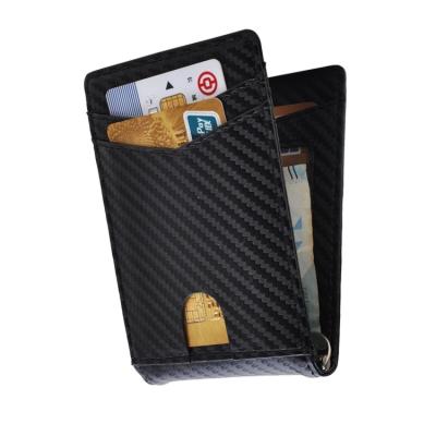 China Hot Sales RFID Carbon Fiber Pattern Microfiber Leather Wallet Slim Money Clip With Card Holder for sale