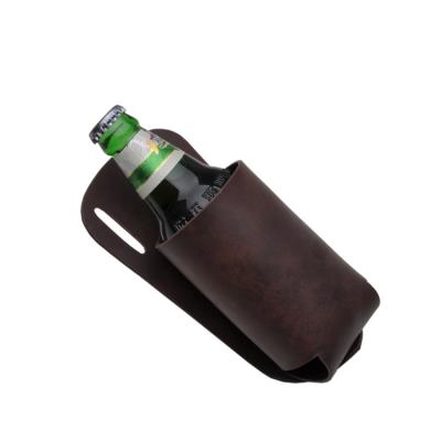 China Restaurant Accessories Beer Bottle Holder Waiter Pocket Wine Leather Insulated Holder for sale