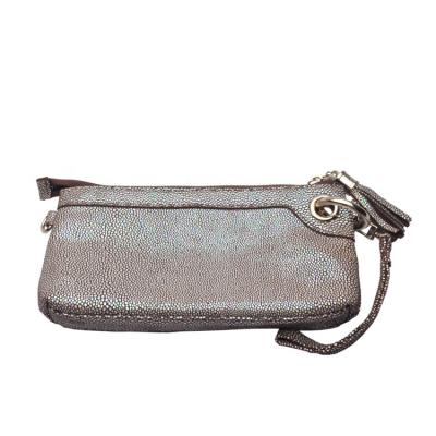 China Good Quality RFID Fish Skin Lady Leather Hand Purse Luxury Ladies Clutch Purses With Strap for sale