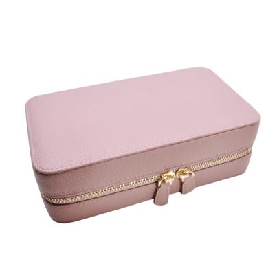 China Beautiful Leather Necklaces Gift Zipper Storage Case High Quality Velvet Leather Jewelry Box For Earrings Storage Box for sale