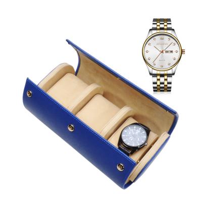 China High Quality Watch Box Slot Leather Watch Storage Box for Women and Men 3 Slot Roll Travel Watch Box for sale