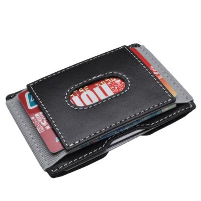 China Normcore/Silver Elastic Band Credit Card Holder RFID Leather Slim Card Holder Minimalist Clip Wallet for sale