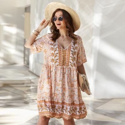 China European and American fashion large women's dress 2021 new summer breathable loose Bohemia girl loose plus size dress for sale