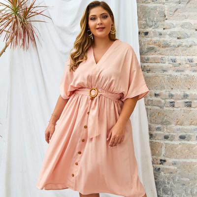 China European and American Women's Solid Color V-Neckline Medium Sleeve Amazon Breathable Warm Independent Design Loose Plus Size Dress for sale