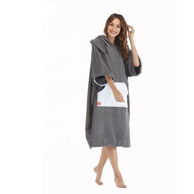 China Custom Made QUICK DRY Adult Eco Hooded Microfiber Long Robe Wetsuit Beach Surf Poncho Changing Towel For Women Winter for sale