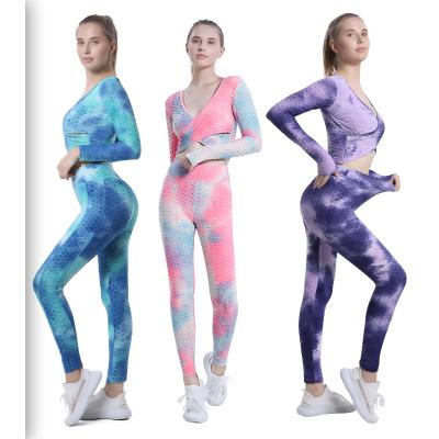 China Breathable Yoga Set Sports Suit Long Sleeve Crop Top Yoga Legging Set Fitness 2 Piece Fitness Yoga Set for sale