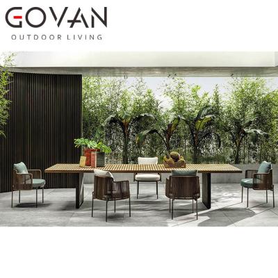 China Modern Design Outdoor Luxury Home Hotel Aluminum Frame With Teak Table Top Large Garden Dining Table for sale