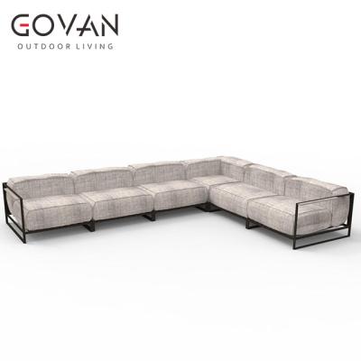 China Simplicity Modern Modern Design Leisure Hotel Villa Module Sofa Sets Outdoor Garden Aluminum With Teak Armrest Composition Sofa for sale