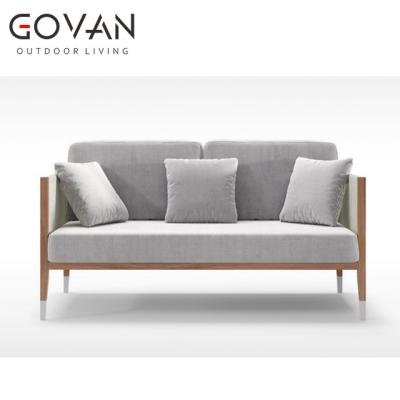 China Modern Garden Style Furniture Modern Hotel Patio Leisure Solid Teak Wood With Rope Two Seater Outdoor Sofa for sale