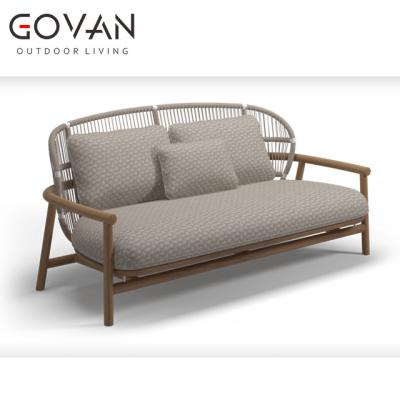 China Sofa Set Modern Style Patio Modern Hotel New Design Garden Teak Solid Wood With Rope Two Seater Outdoor Sofa for sale